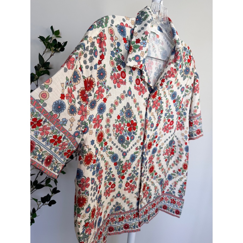 Zara Floral Print Button Down Shirt Short Sleeve Multi Color Boho Top Small - Picture 4 of 6